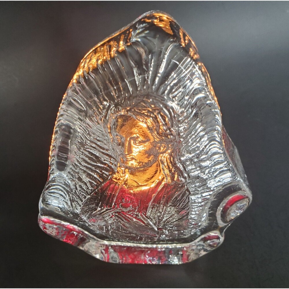 Italian IVV Blown Art Glass Sacred Heart of Jesus Paperweight Sculpture VTG 70's